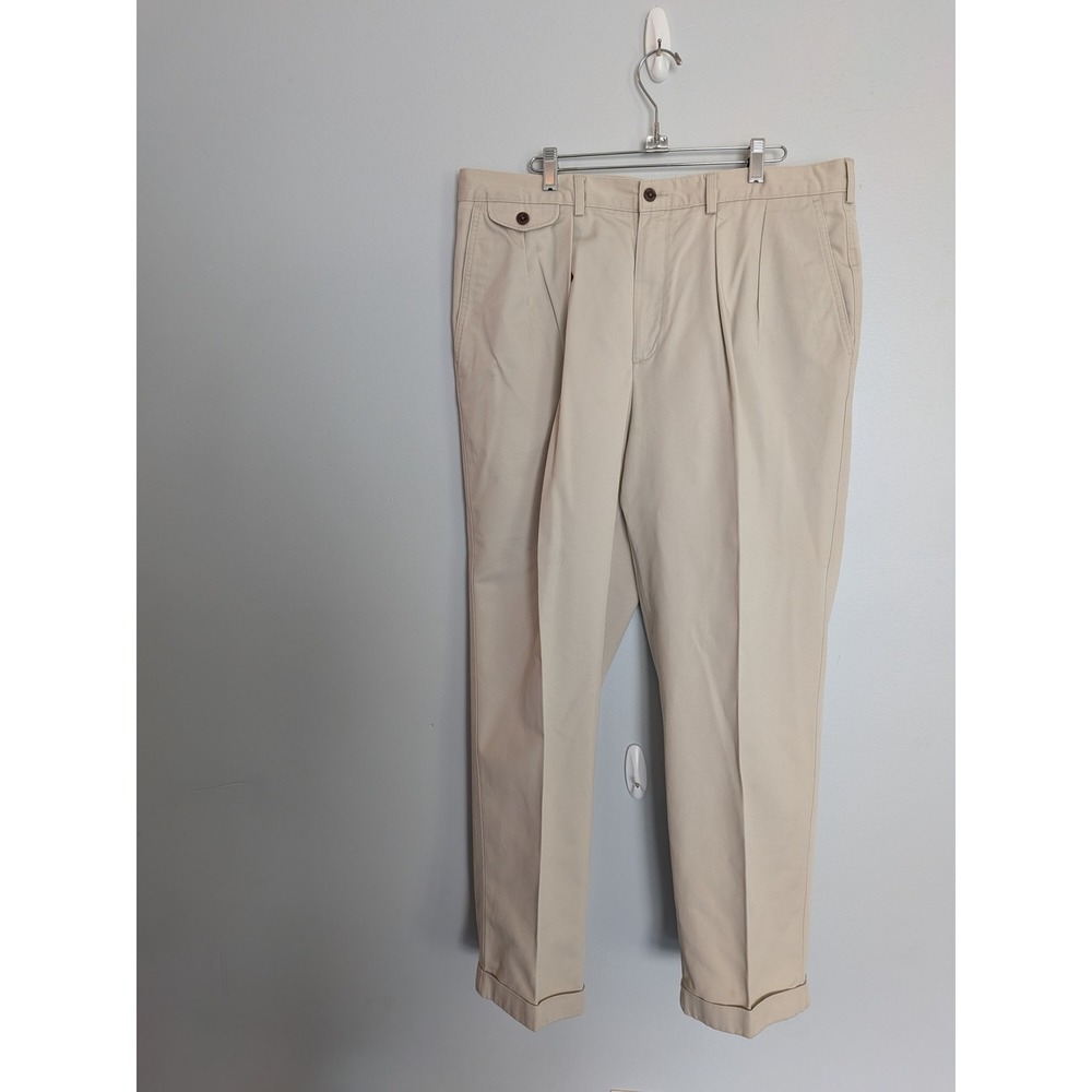 Savane Mens 38x30 Khaki Pleated Dress Pants Cotton Cuffed Performance Chinos Tan